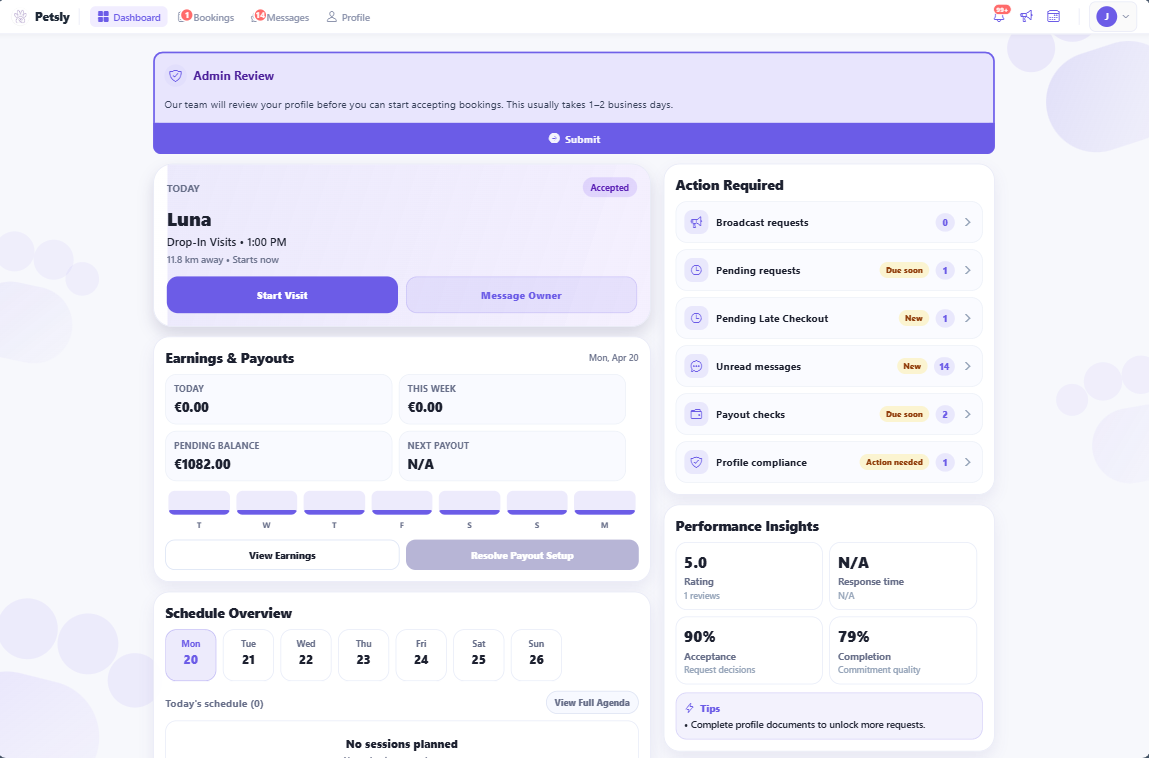 Petsly web app — pet sitting platform for Cyprus
