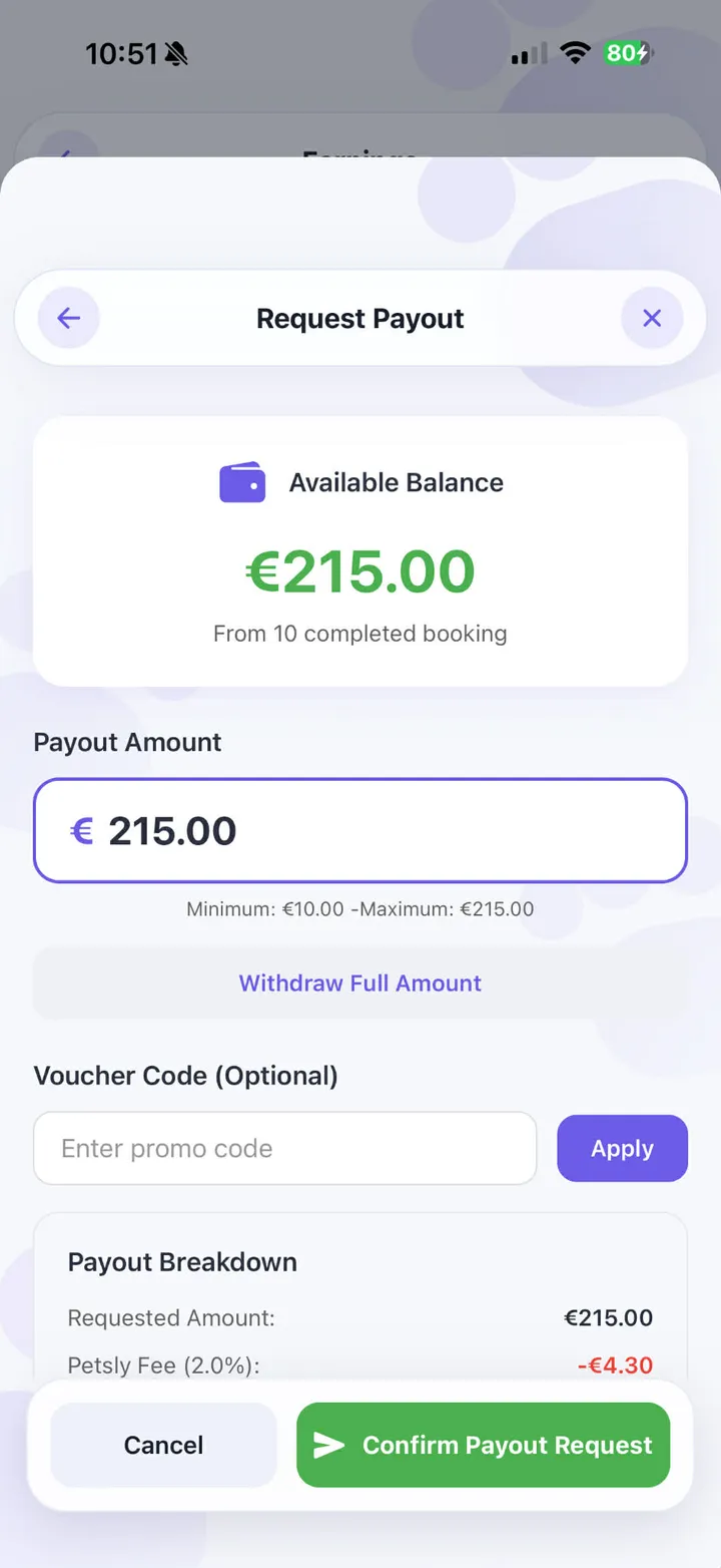 Petsly sitter payouts via Stripe