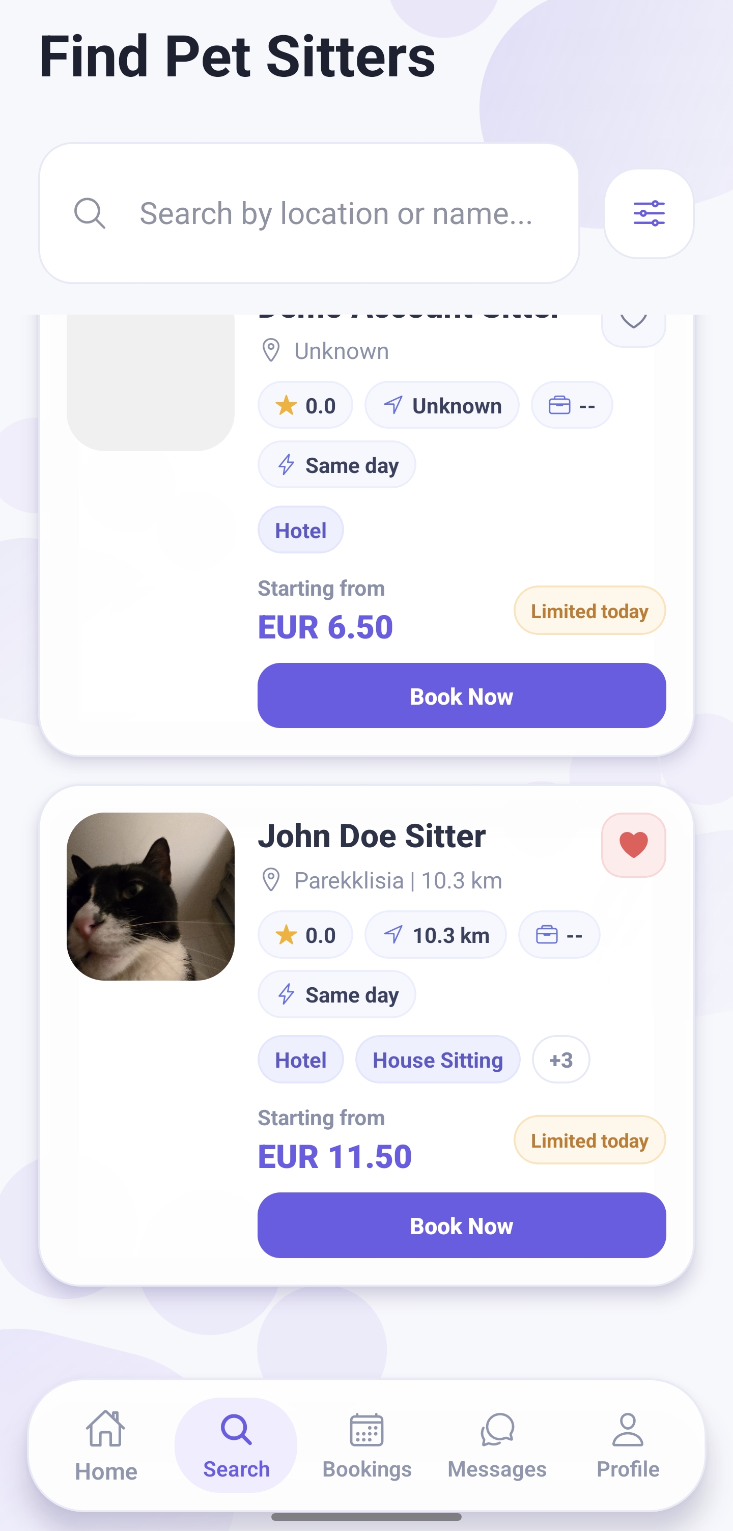 Discover nearby pet sitters