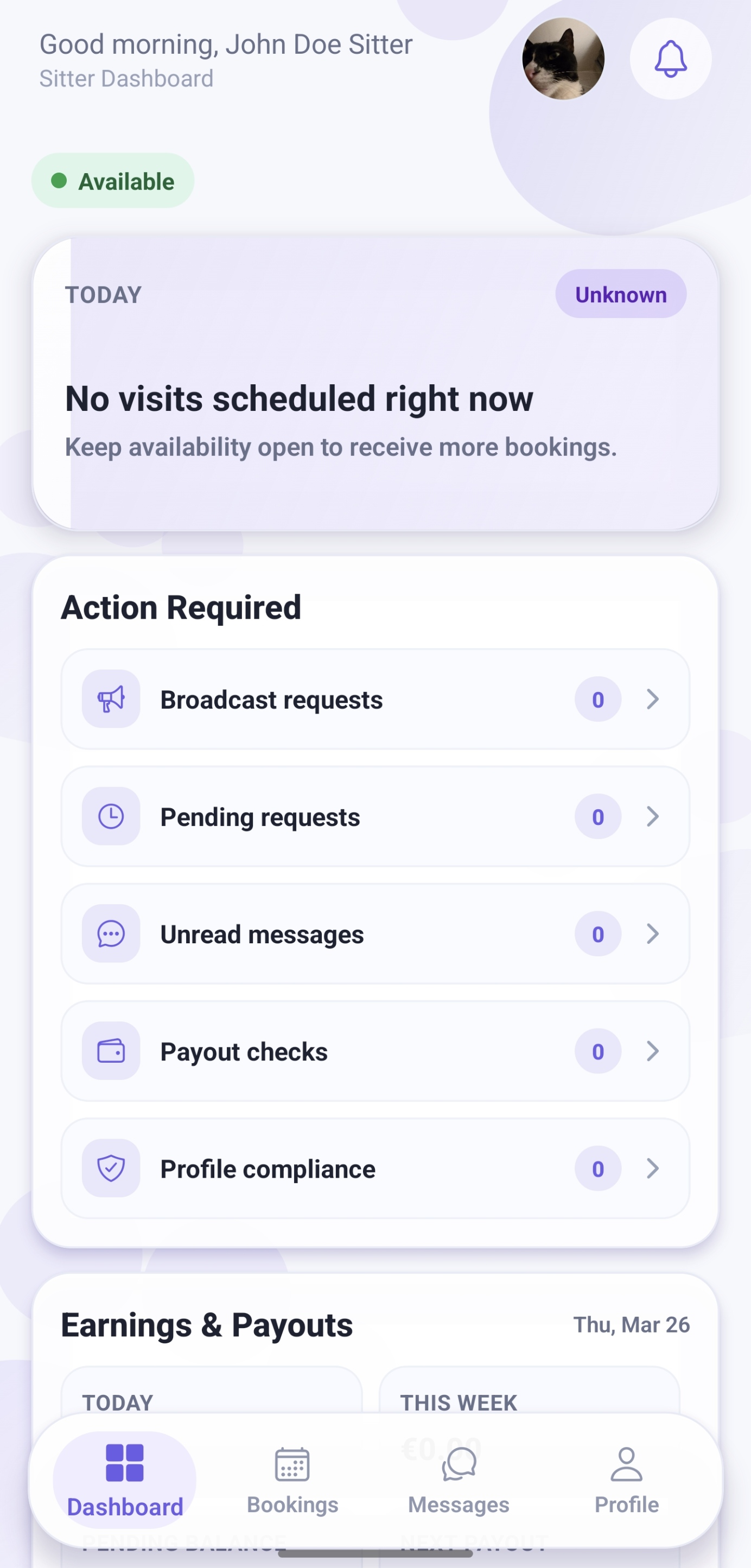 Sitter business dashboard