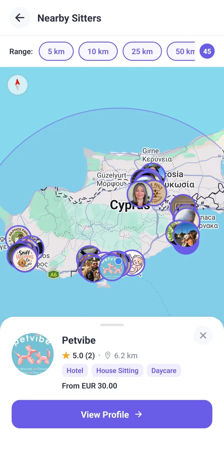 Petsly map of verified pet sitters near you